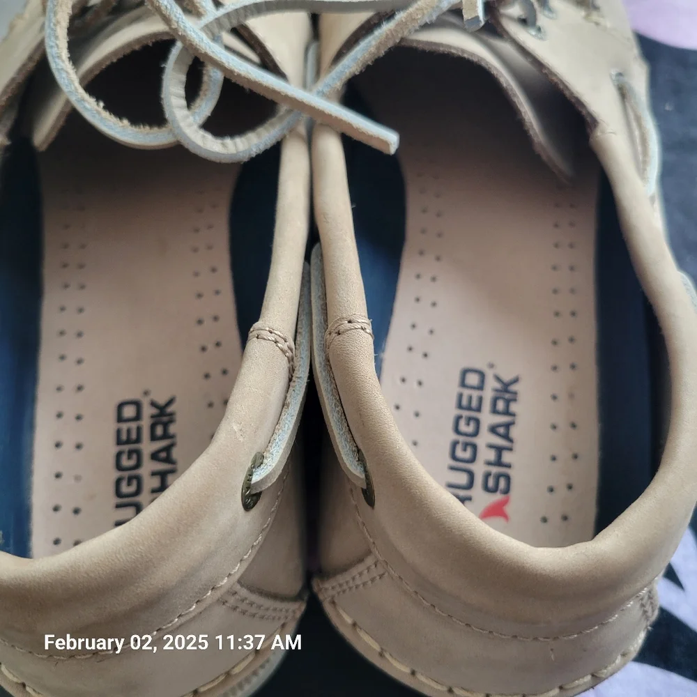 Rugged Shark Tan Leather Boat Shoes, Mens 11.5, EUC